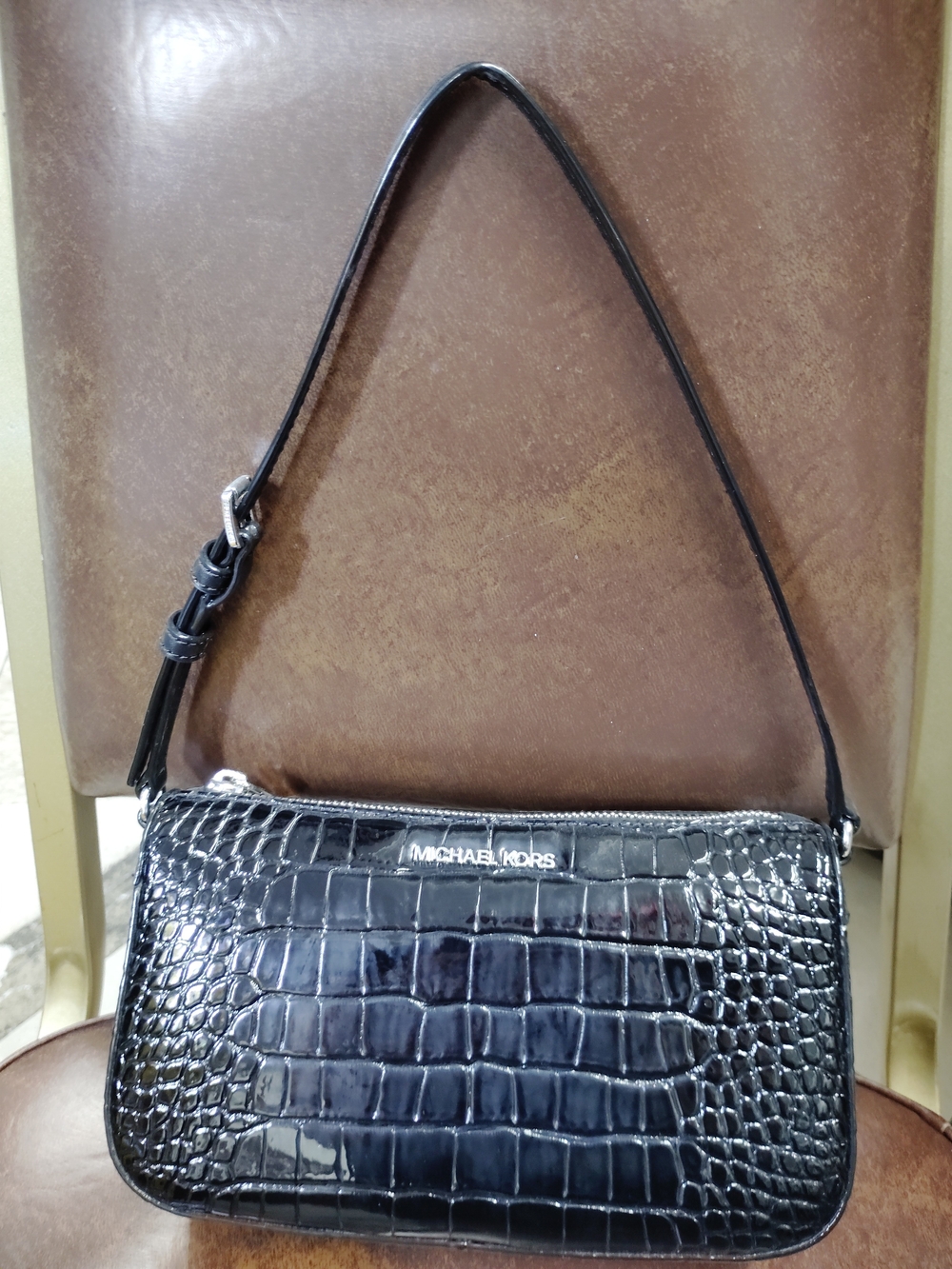 Michael Kors Black Croc-Embossed Shoulder Bag